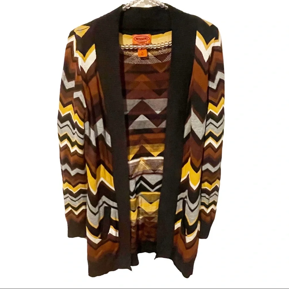 Missoni for Target Medium Brown Long Cardigan Chevron Zig Zag Open‎ Front